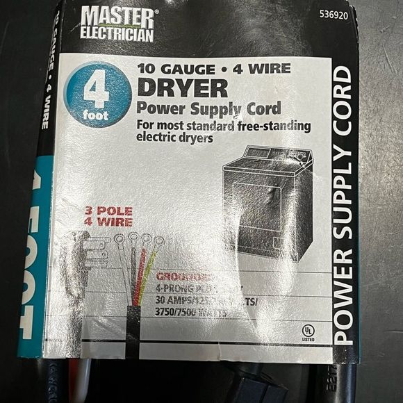 10 Guage - 4 wire‎ Dryer Supply Cord - Picture 2 of 5